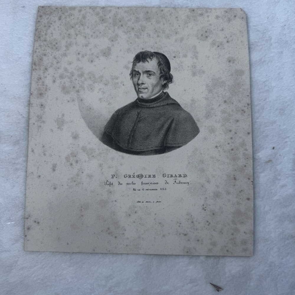 Antique French Lithograph P. Gregoire Girard Portrait Print c1800s